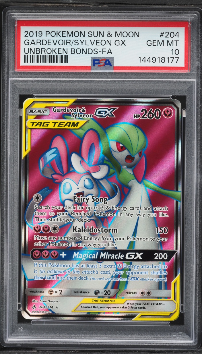 2019 Pokemon Sun & Moon Unbroken Bonds Full Art Gardevoir & Sylveon GX #204 PSA 10 GEM MINT