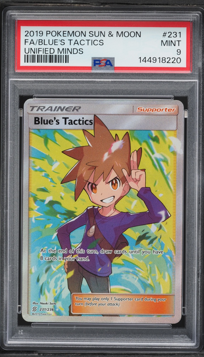 2019 Pokemon Sun & Moon Unified Minds Full Art Blue's Tactics #231 PSA 9 MINT