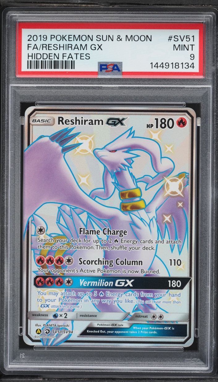 2019 Pokemon Sun & Moon Hidden Fates Full Art Reshiram GX #SV51 PSA 9 MINT