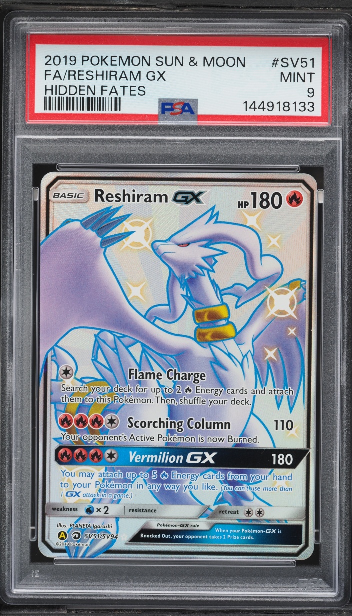2019 Pokemon Sun & Moon Hidden Fates Full Art Reshiram GX #SV51 PSA 9 MINT