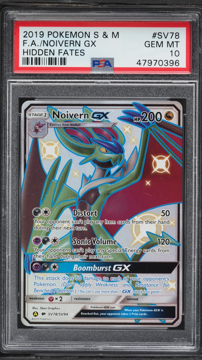 2019 Pokemon Sun & Moon Hidden Fates Full Art Noivern GX #SV78 PSA 10 GEM MINT