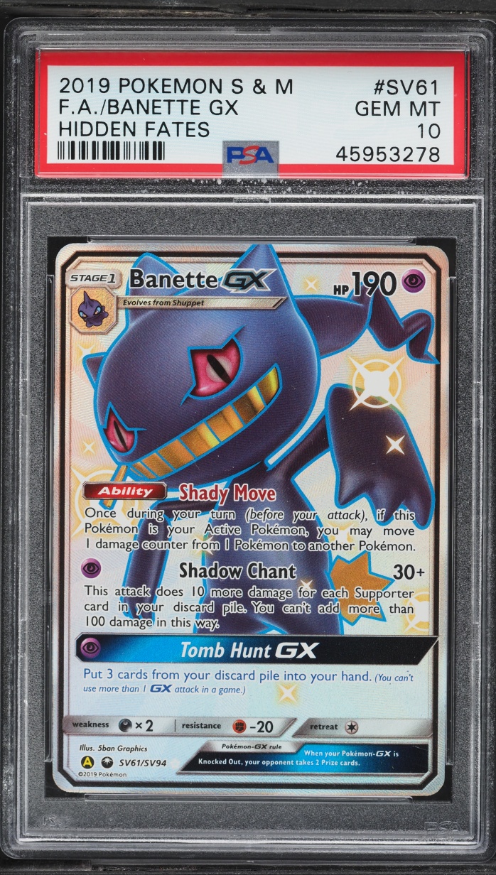 2019 Pokemon Sun & Moon Hidden Fates Shiny Vault Full Art Banette GX #SV61 PSA 10 GEM MINT