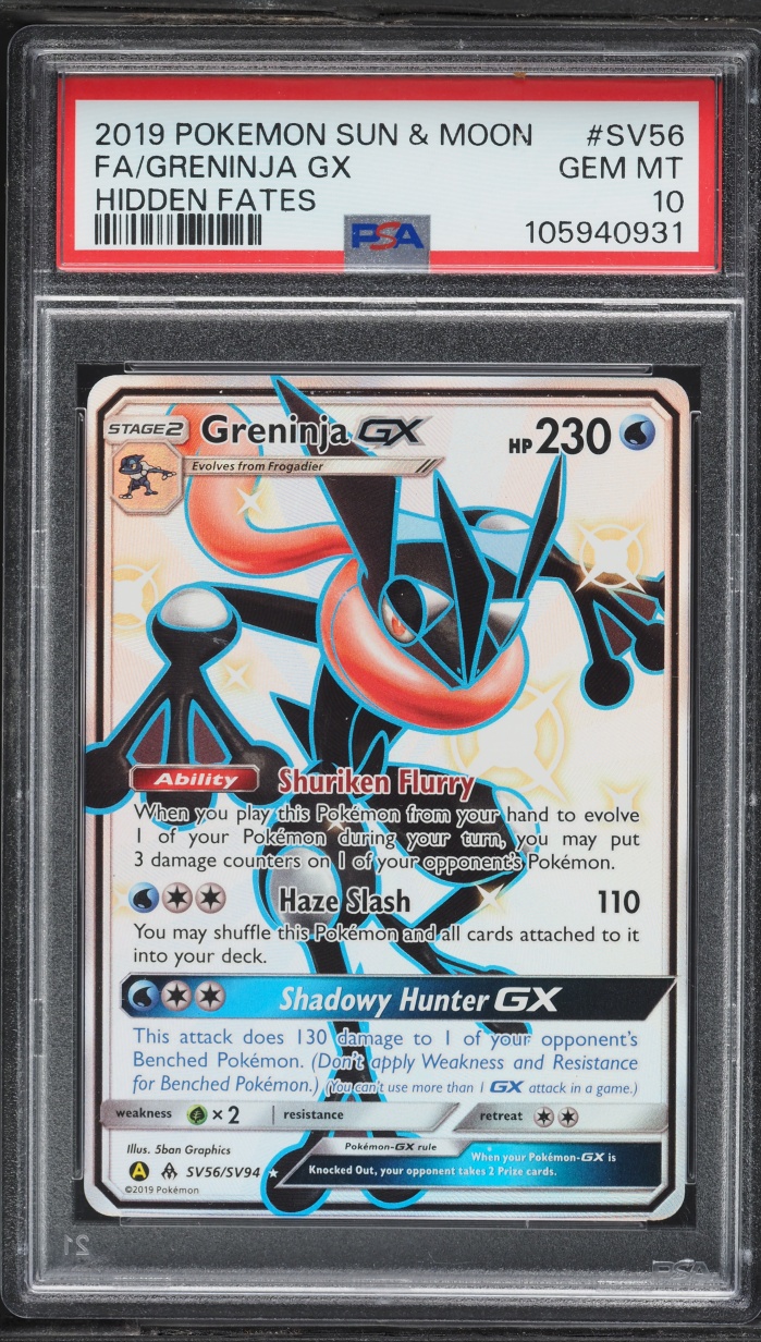 2019 Pokemon Sun & Moon Hidden Fates Full Art Greninja GX #SV56 PSA 10 GEM MINT