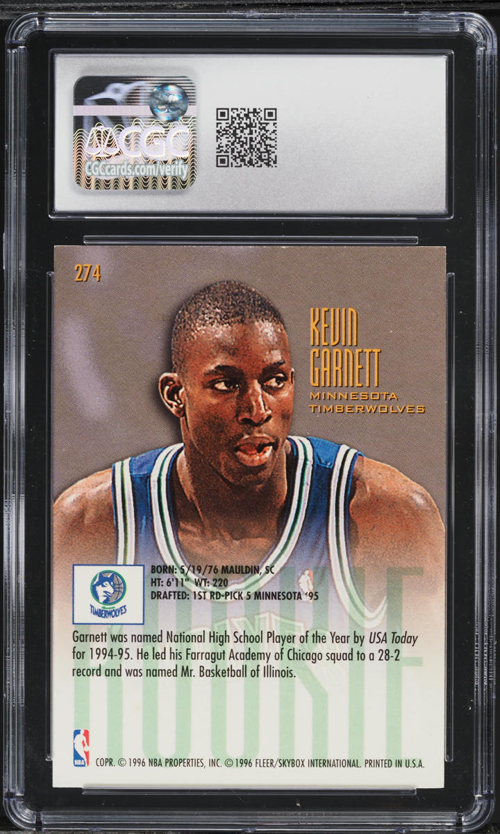 1995 Ultra Basketball Kevin Garnett ROOKIE #274 CGC 9 MINT