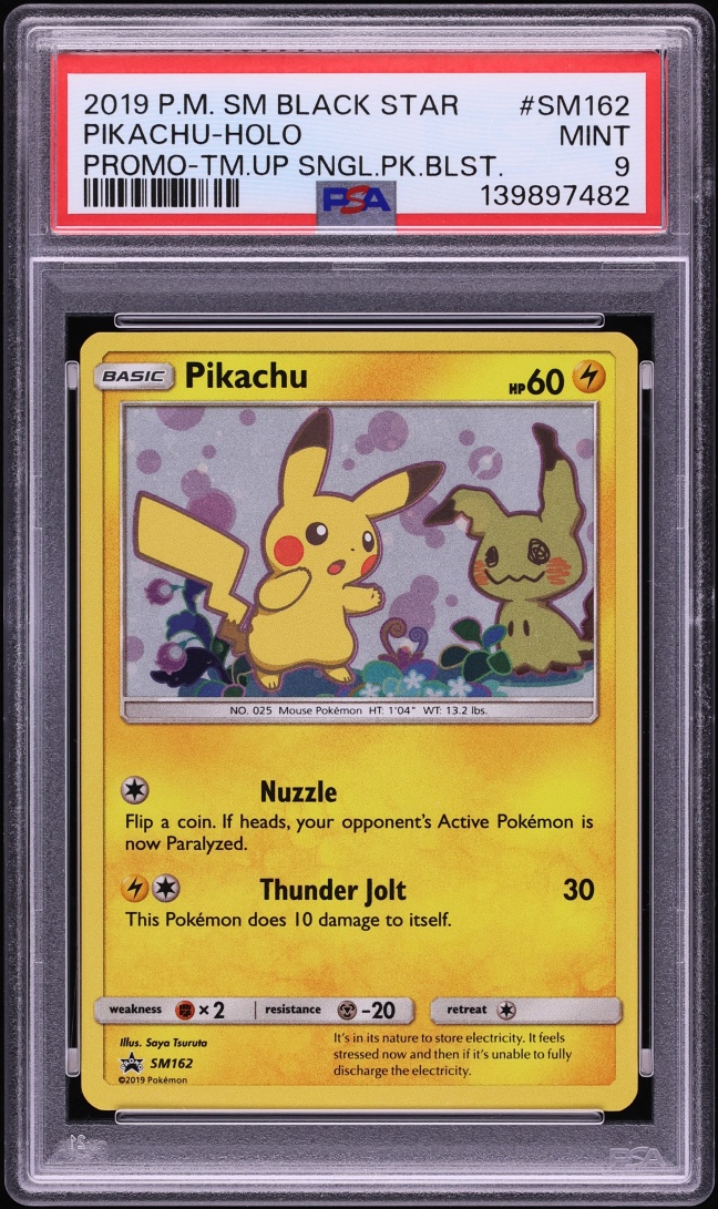 2019 Pokemon Sun & Moon Black Star Promo Team Up Holo Pikachu #SM162 PSA 9 MINT