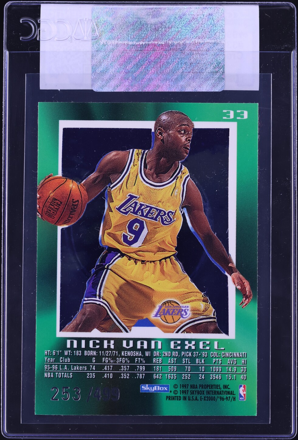 1996 E-X2000 Credentials Nick Van Exel /499 #33 CGC AUTH