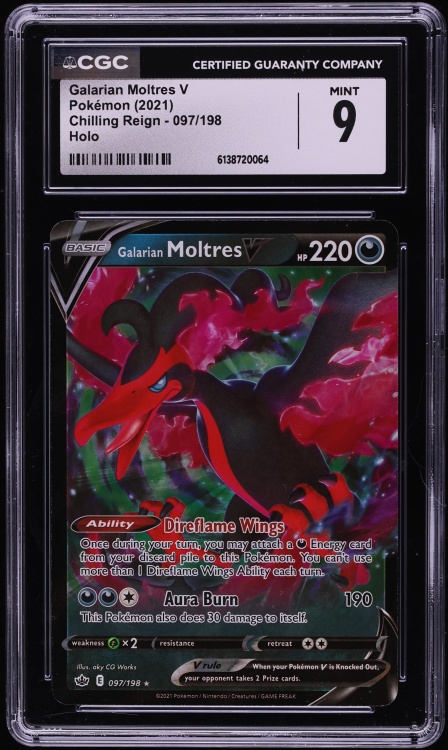 2021 Pokemon Sword & Shield Chilling Reign Holo Galarian Moltres V #97 CGC 9 MINT