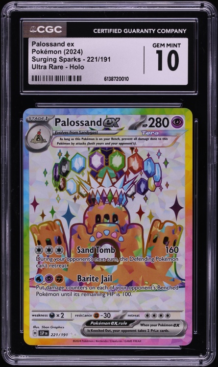 2024 Pokemon Scarlet & Violet Surging Sparks Full Art Palossand ex #221 CGC 10 GEM MINT