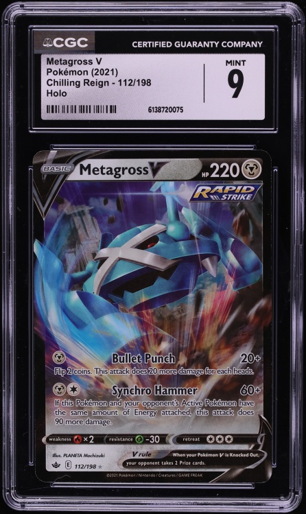2021 Pokemon Sword & Shield Chilling Reign Metagross V #112 CGC 9 MINT