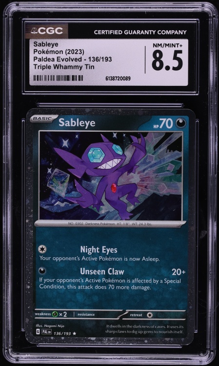 2023 Pokemon Scarlet & Violet Paldea Evolved Triple Whammy Tin Sableye #136 CGC 8.5 NM-MT+