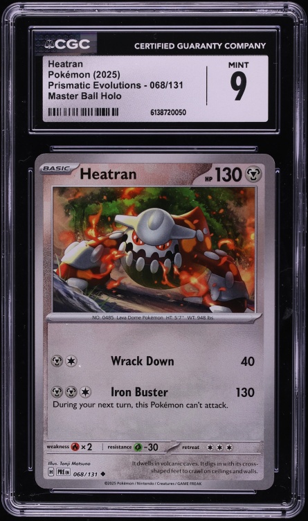 2025 Pokemon Scarlet & Violet Prismatic Evolutions Master Ball Holo Heatran #68 CGC 9 MINT
