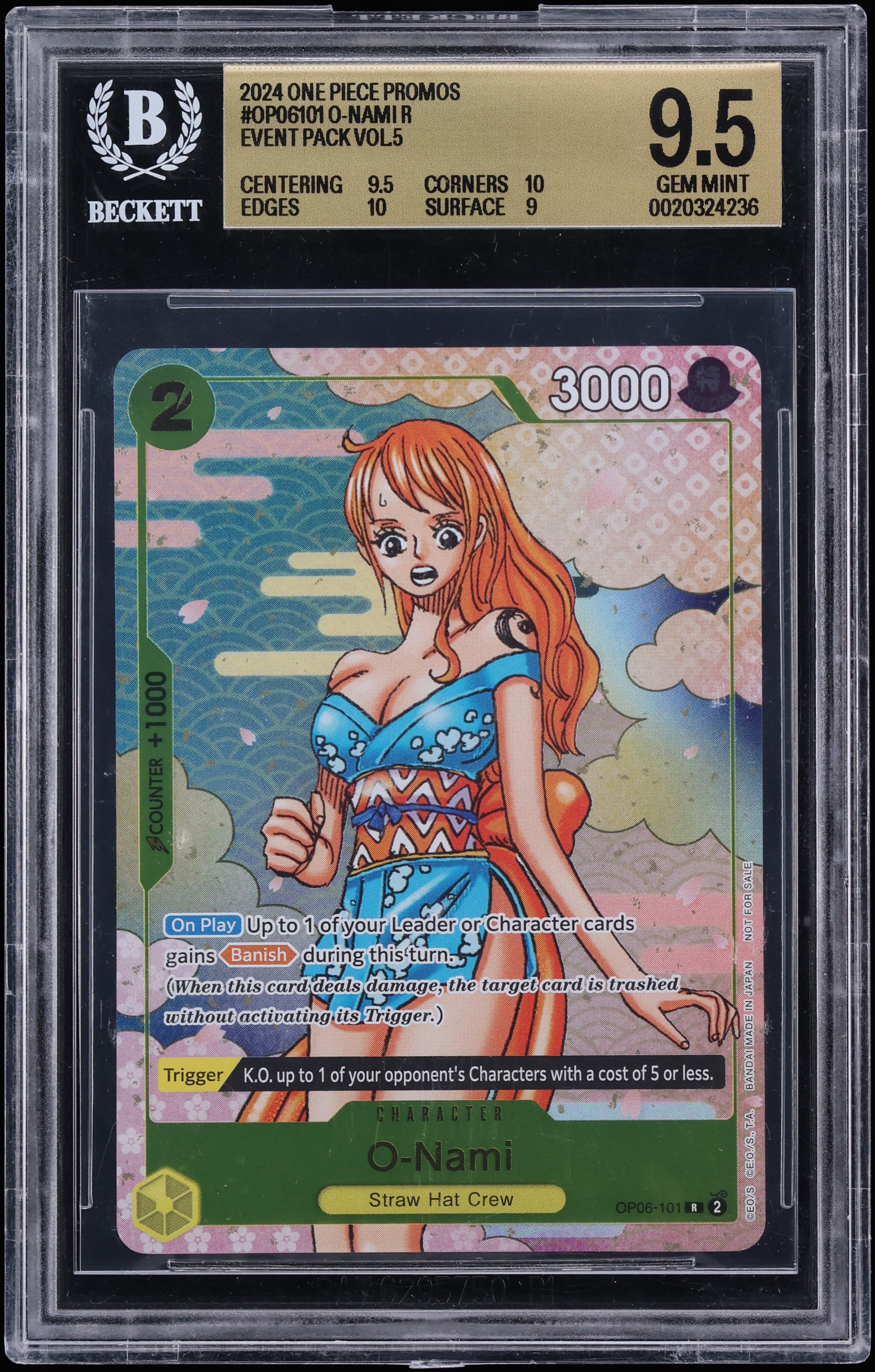 2024 One Piece Promo Event Pack Vol. 5 Alt Art O-Nami #OP06-101 BGS 9.5 GEM MINT