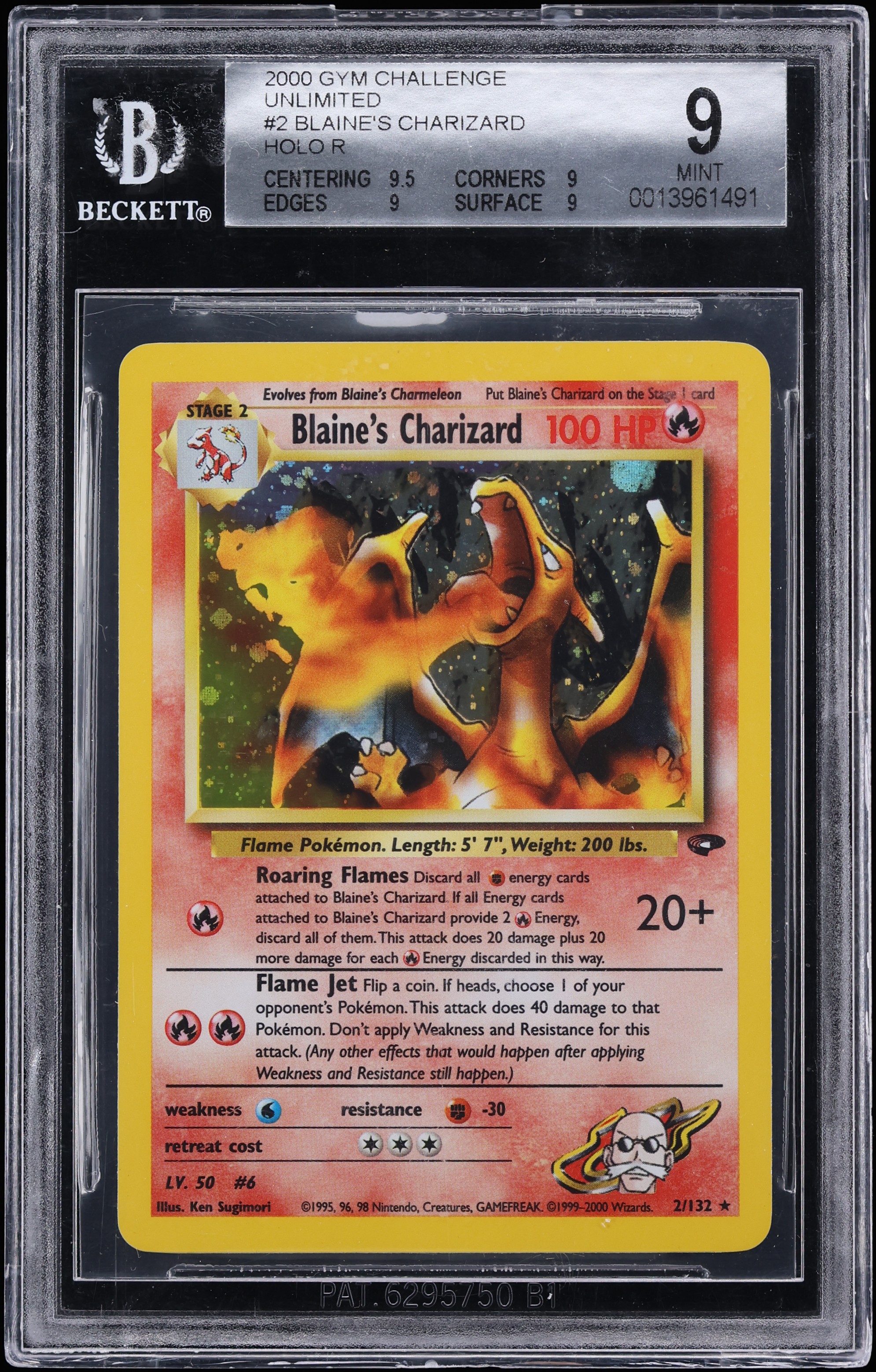 2000 Pokemon Gym Challenge Holo Blaine's Charizard #2 BGS 9 MINT