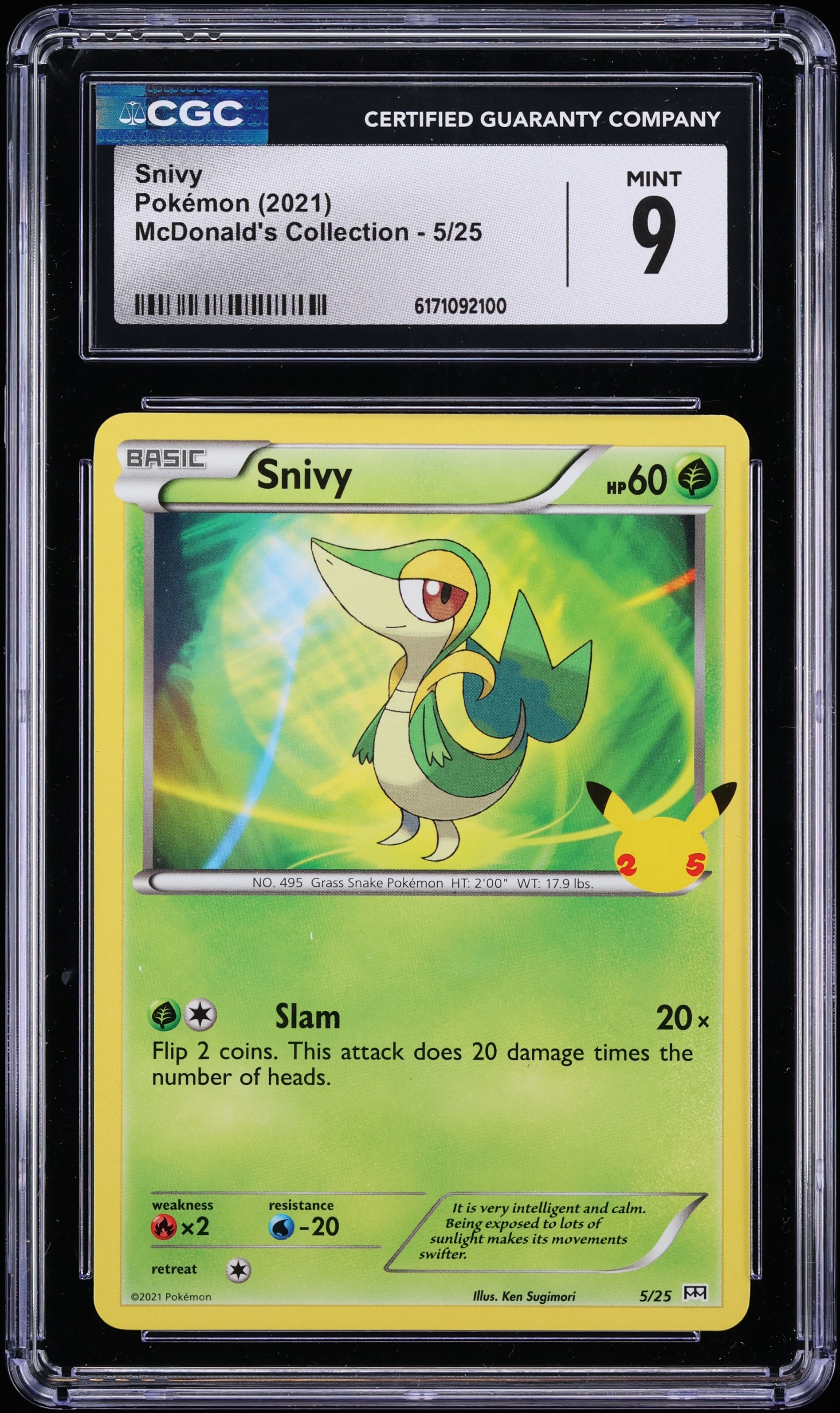 2021 Pokemon Sword & Shield Mcdonald's Collection Snivy #5 CGC 9 MINT