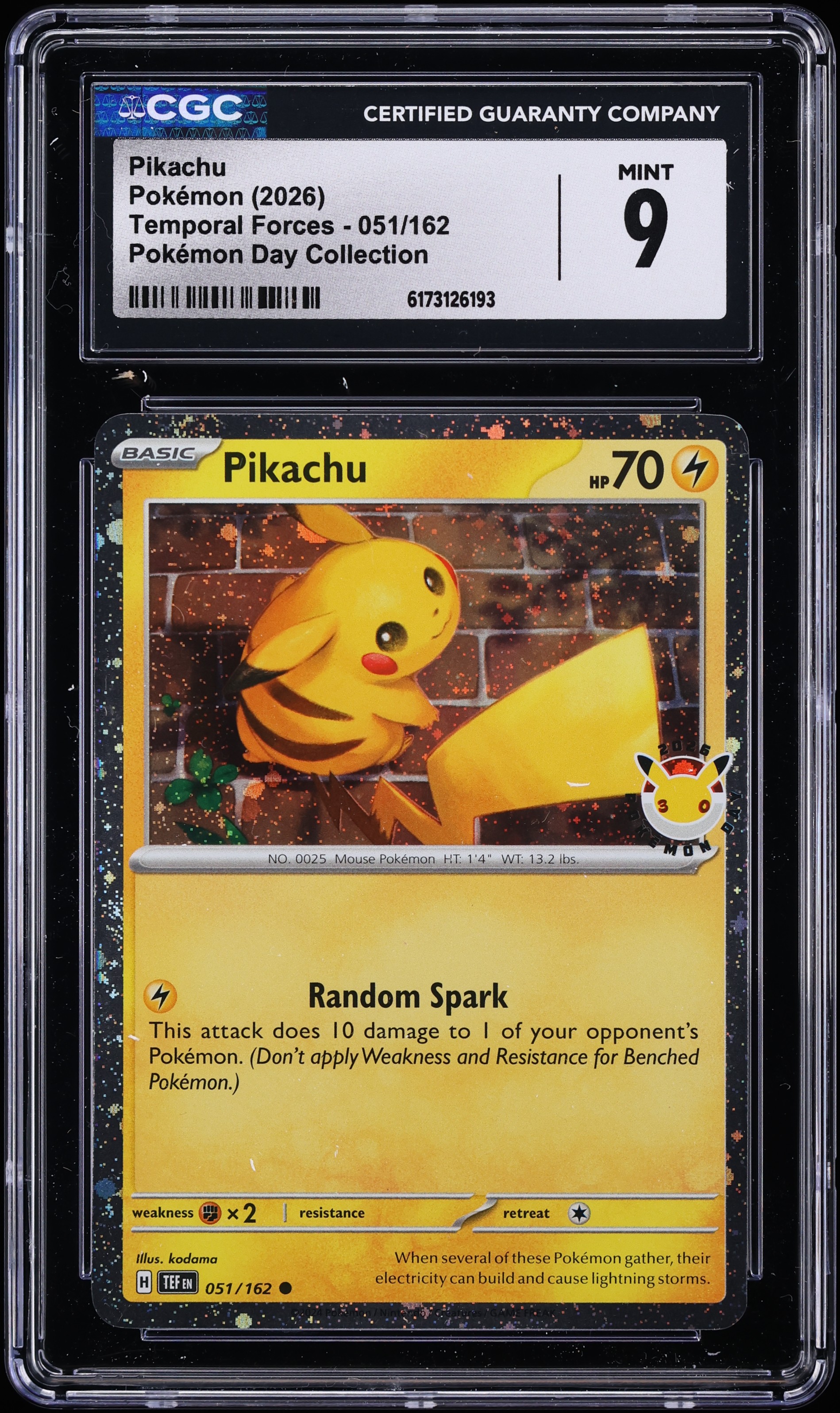 2026 Pokemon Scarlet & Violet Temporal Forces Day Collection Cosmos Holo Pikachu #51 CGC 9 MINT