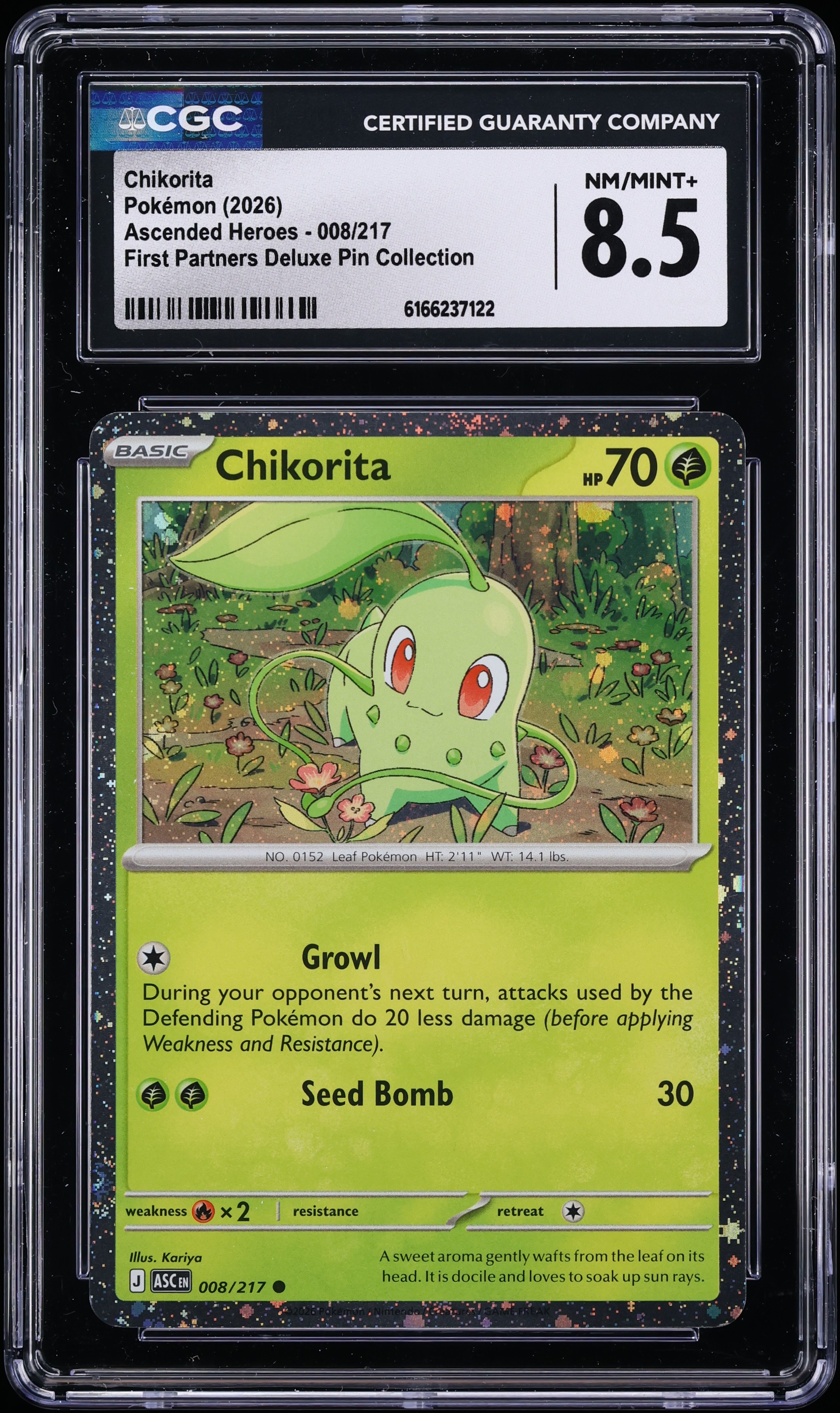 2026 Pokemon Mega Evolution Ascended Heroes First Partners Deluxe Pin Holo Chikorita #8 CGC 8.5