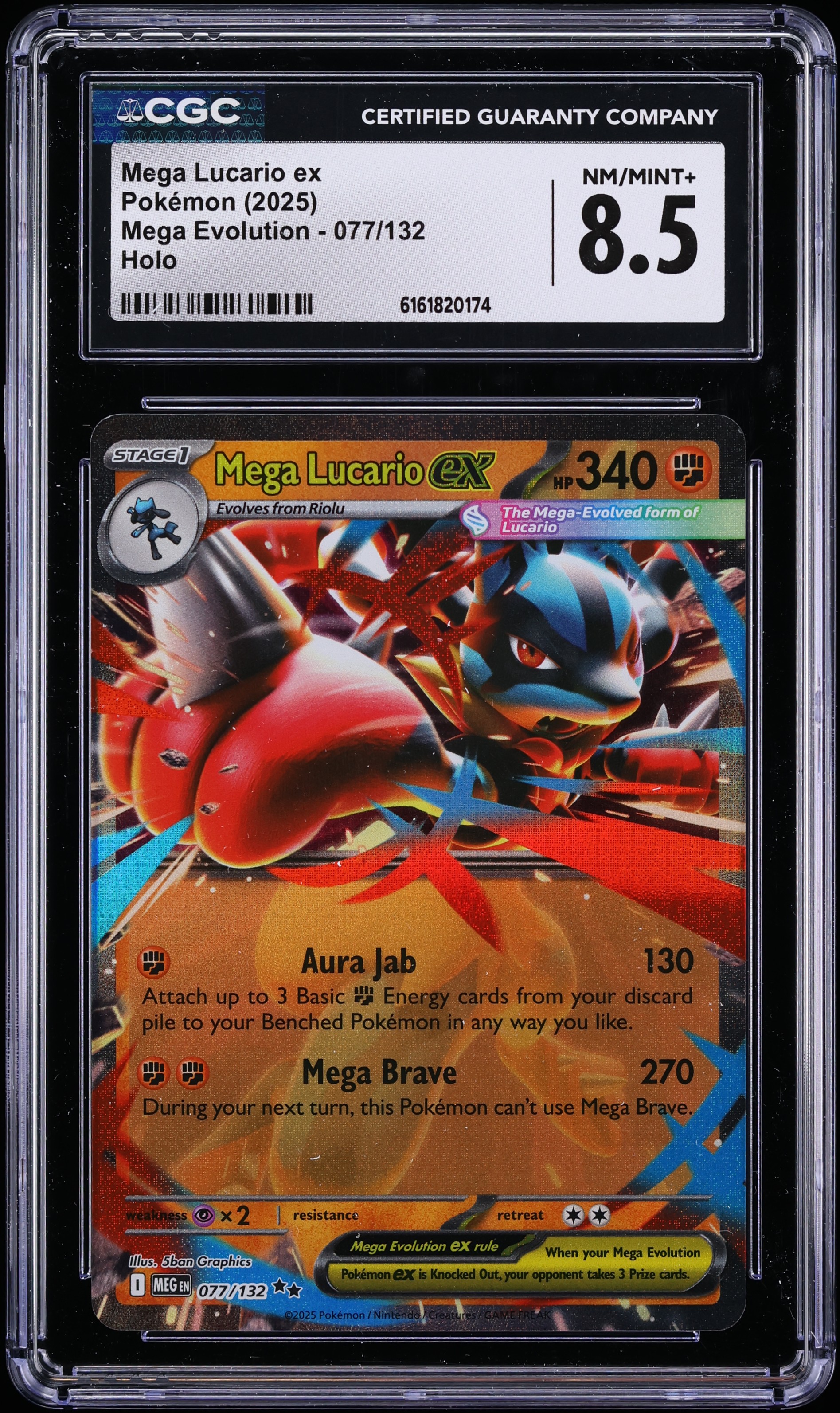 2025 Pokemon Mega Evolution Holo Mega Lucario ex #77 CGC 8.5 NM-MT+