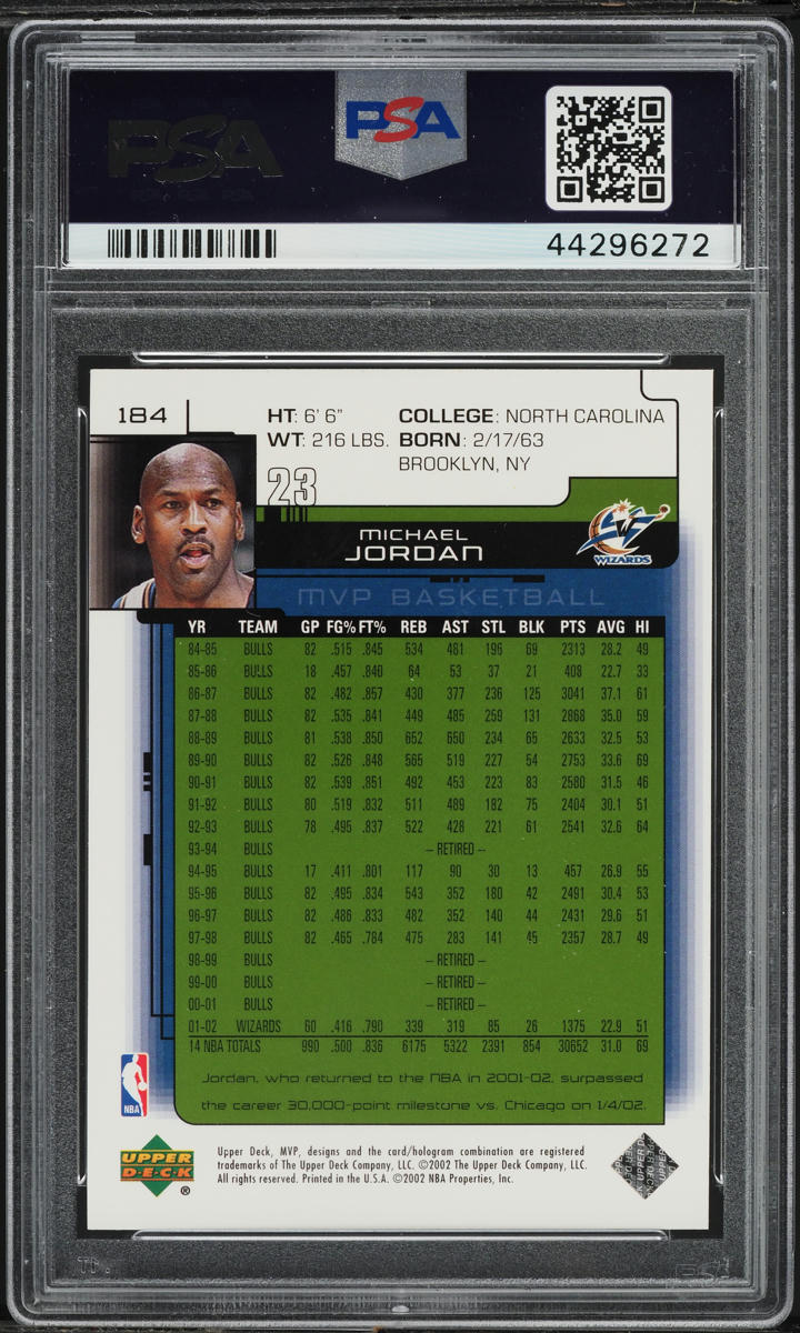 2002 Upper Deck MVP Classic Michael Jordan #184 PSA 10 GEM MINT