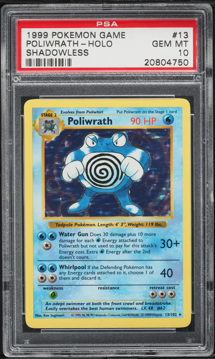 1999 Pokemon Base Set Shadowless Holo Poliwrath #13 PSA 10 GEM MINT