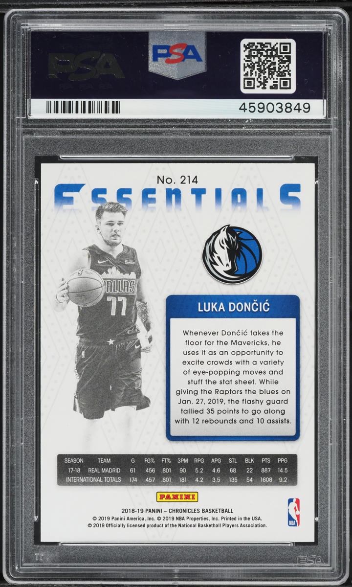 2018 Panini Chronicles Essentials Luka Doncic ROOKIE #214 PSA 10 GEM MINT