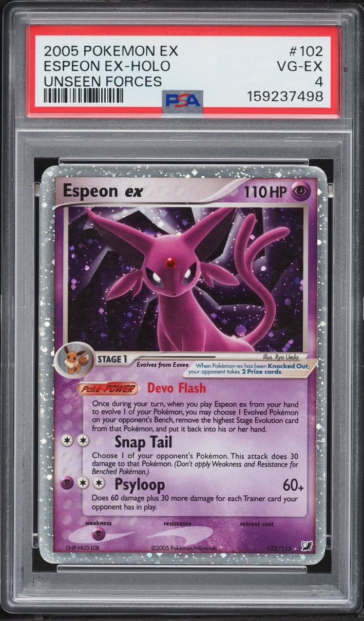 2005 Pokemon EX Unseen Forces Holo Espeon EX #102 PSA 4 VGEX