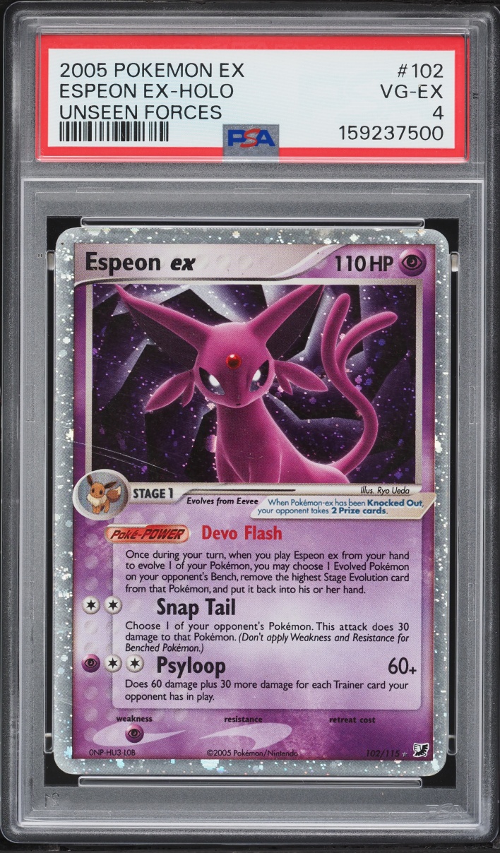 2005 Pokemon EX Unseen Forces Holo Espeon EX #102 PSA 4 VGEX