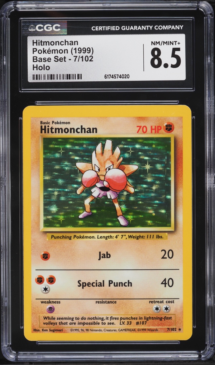 1999 Pokemon Base Set Holo Hitmonchan #7 CGC 8.5 NM-MT+