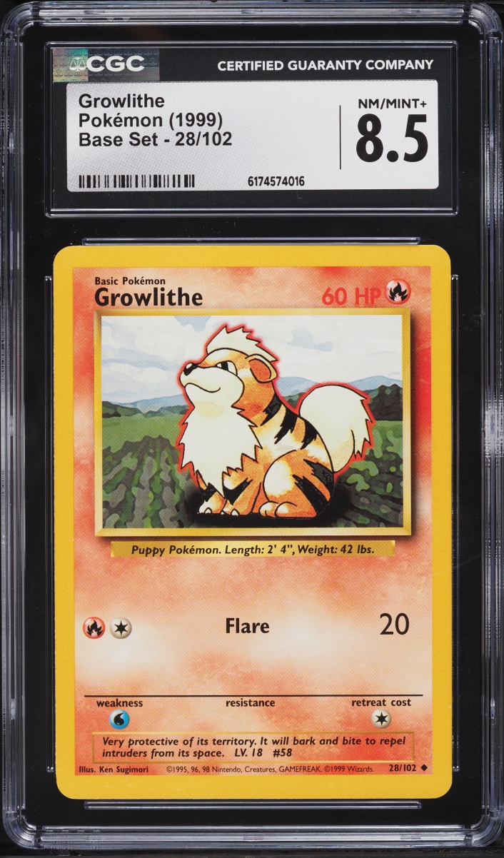 1999 Pokemon Base Set Growlithe #28 CGC 8.5 NM-MT+