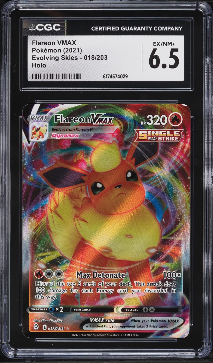 2021 Pokemon Sword & Shield Evolving Skies Full Art Flareon VMAX #18 CGC 6.5 EXMT+