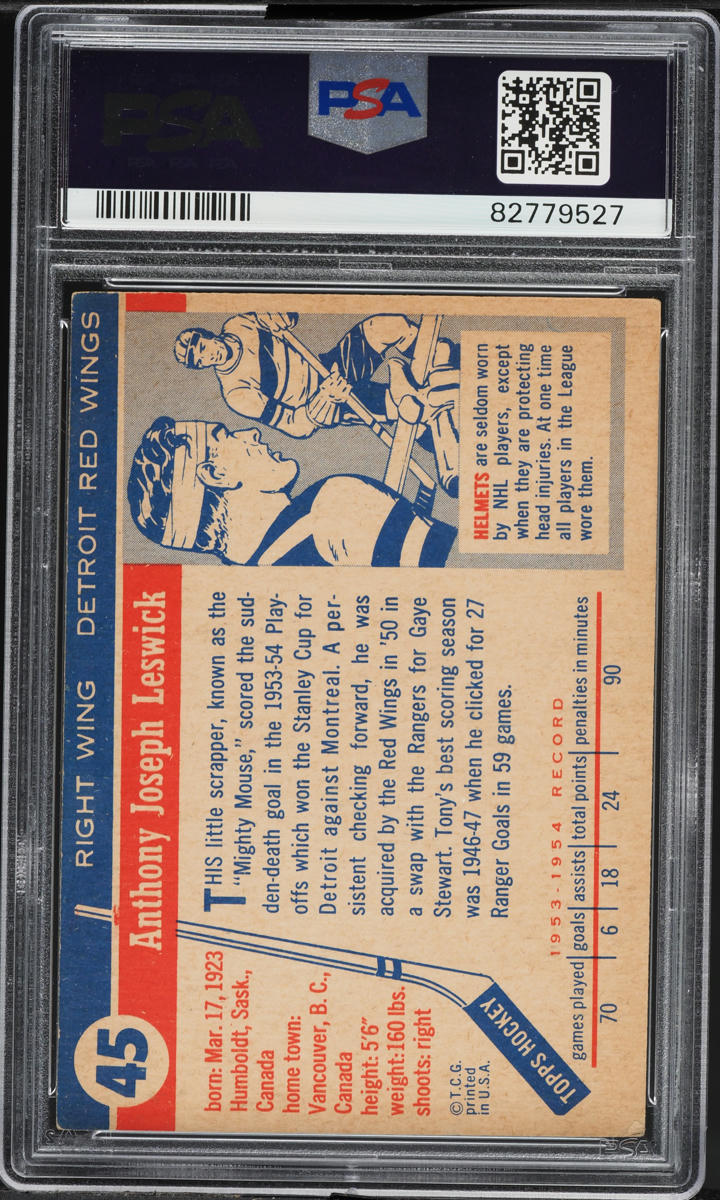 1954 Topps Hockey Tony Leswick #45 PSA 5 EX