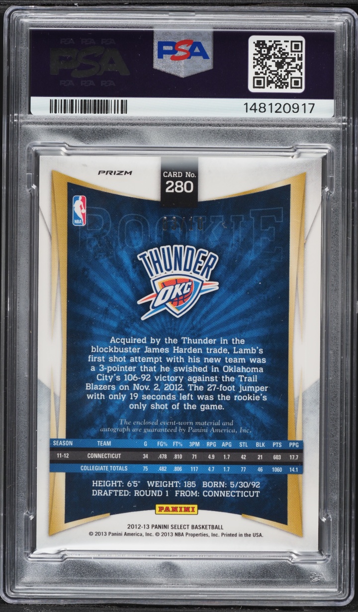 2012 Select Gold Prizm Jeremy Lamb ROOKIE PATCH AUTO /10 #280 PSA 10 GEM MINT