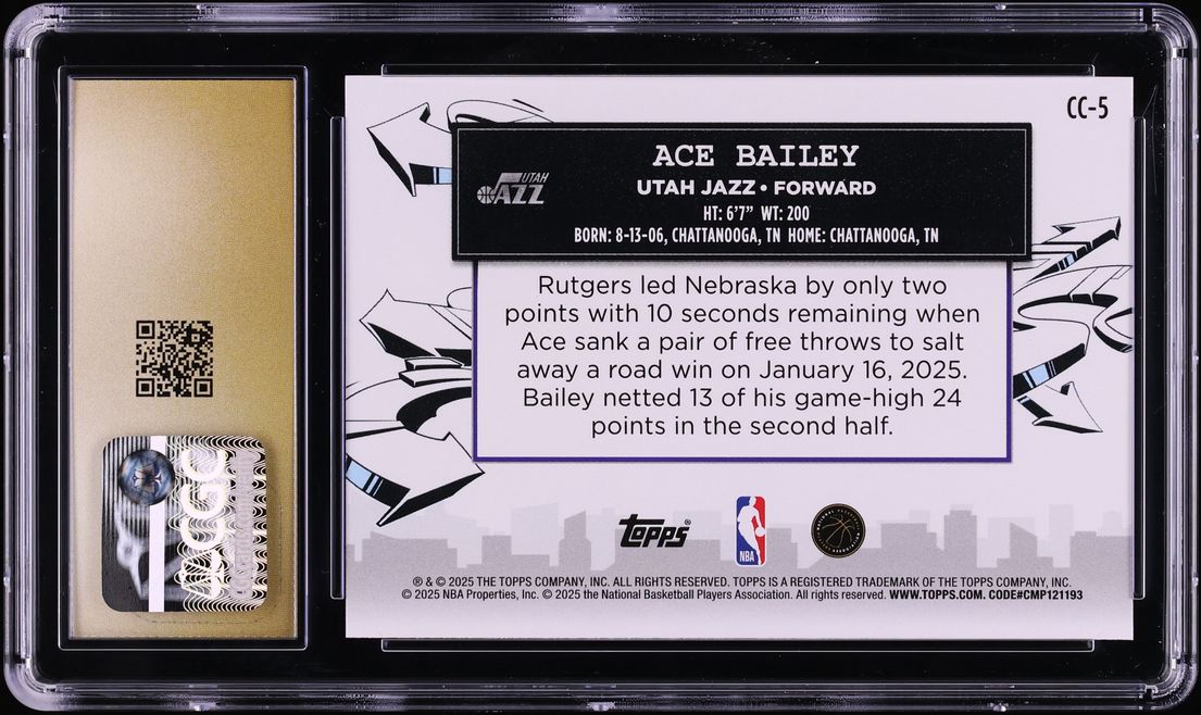 2025 Topps Clutch City Prospects Ace Bailey ROOKIE #CC-5 CGC 10 PRISTINE