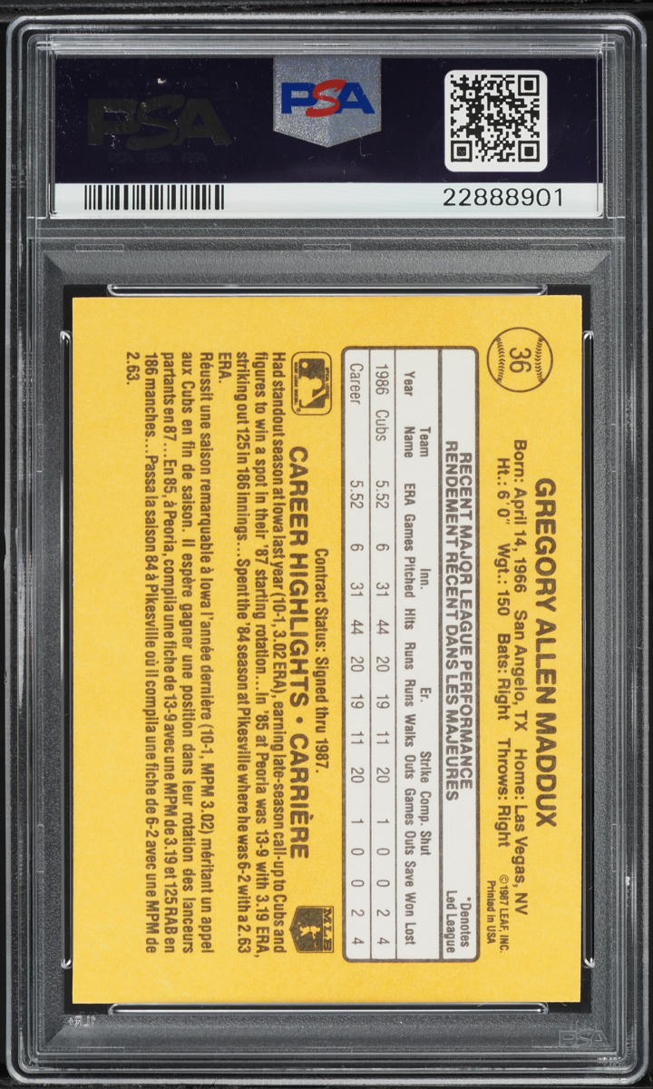 1987 Leaf Greg Maddux ROOKIE #36 PSA 10 GEM MINT