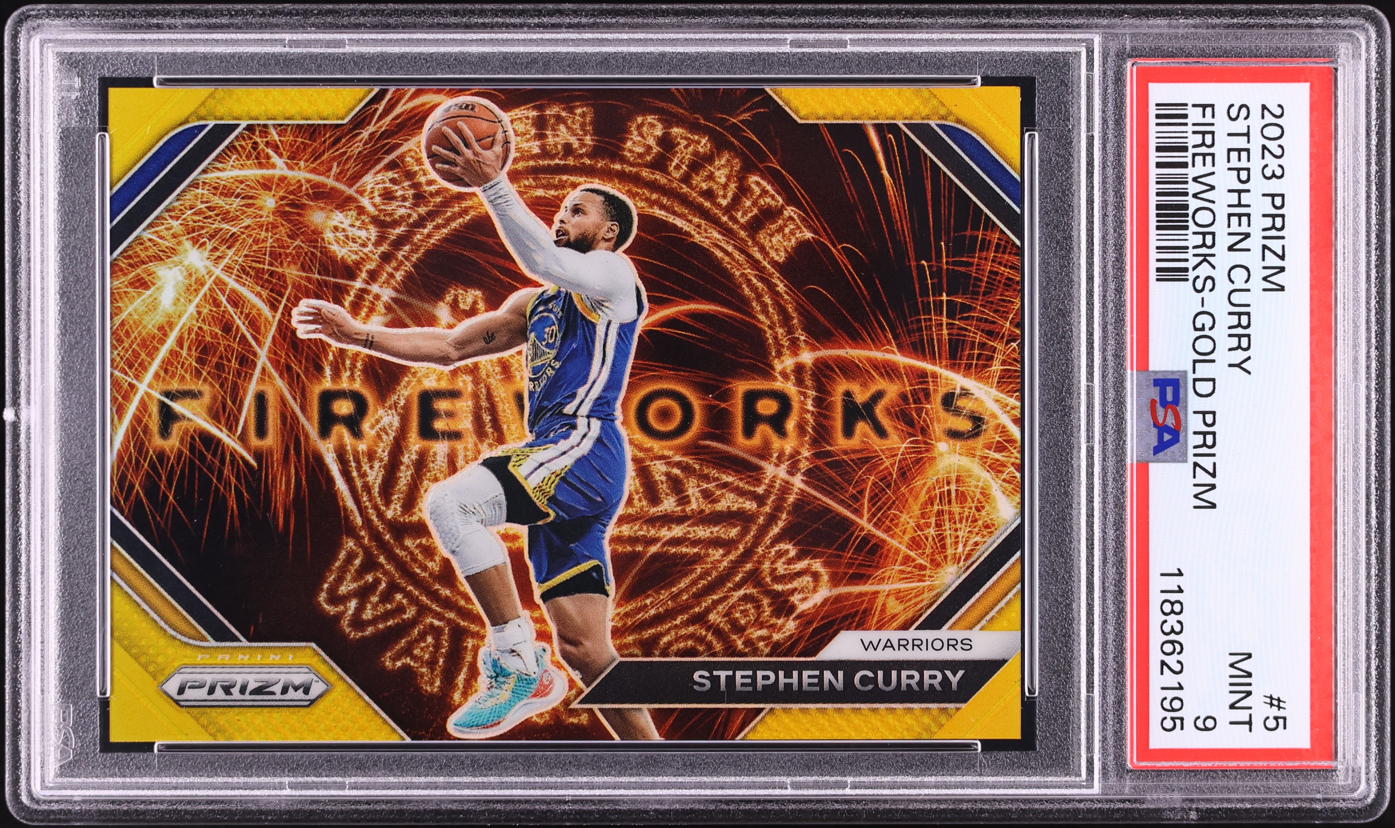 2023 Panini Prizm Fireworks Gold Stephen Curry 10/10 #5 PSA 9 MINT