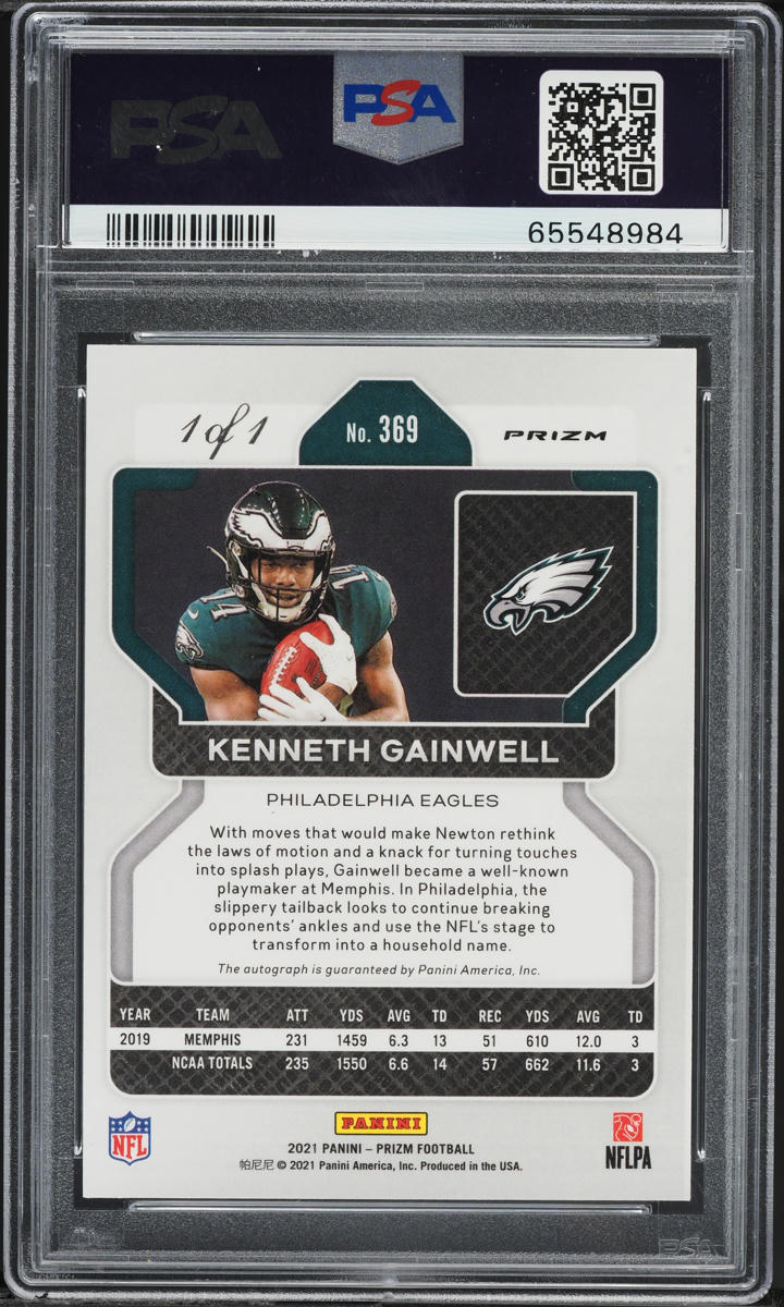 2021 Panini Prizm Black Finite Kenneth Gainwell ROOKIE AUTO 1/1 #369 PSA 10