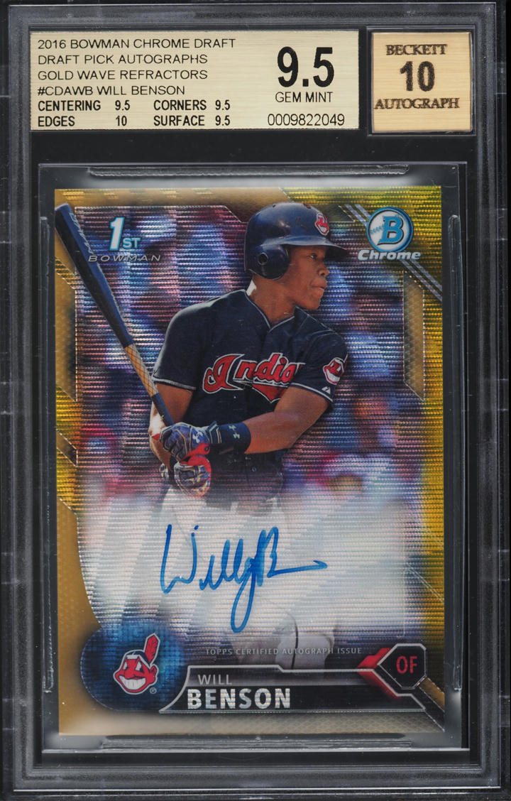 2016 Bowman Chrome Gold Wave Refractor Will Benson PROSPECT AUTO /50 BGS 9.5 GEM