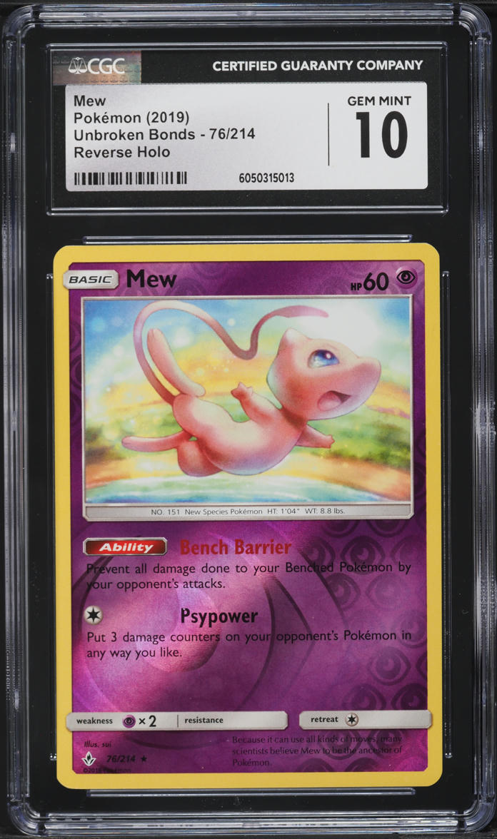 2019 Pokemon Sun & Moon Unbroken Bonds Reverse Holo Mew #76 CGC 10 GEM MINT