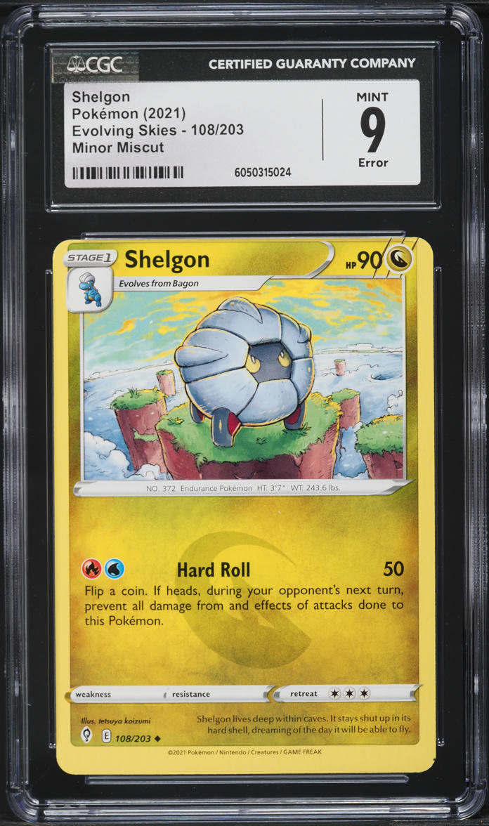 2021 Pokemon Sword & Shield Evolving Skies Minor Miscut Shelgon #108 CGC 9 MINT