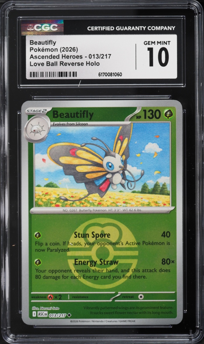 2026 Pokemon Mega Evolution Ascended Heroes Love Ball Reverse Holo Beautifly #013 CGC 10 GEM