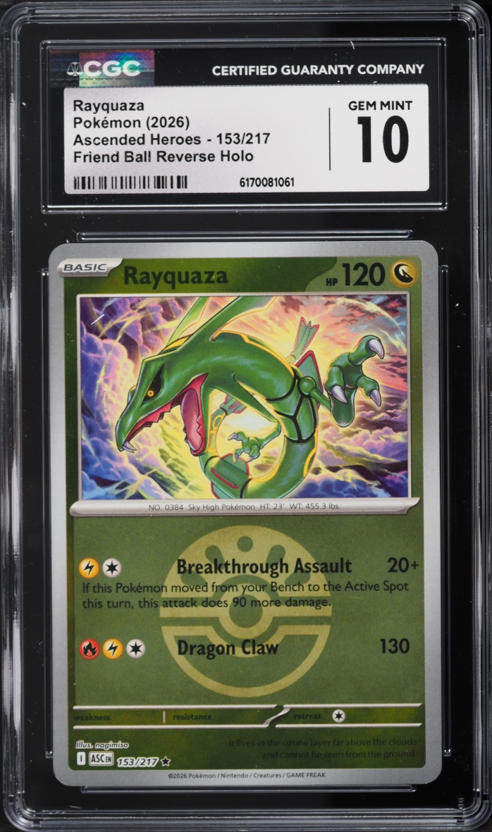 2026 Pokemon Mega Evolution Ascended Heroes Friend Ball Reverse Holo Rayquaza #153 CGC 10 GEM