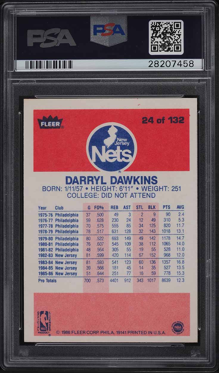 1986 Fleer Basketball Darryl Dawkins #24 PSA 9 MINT