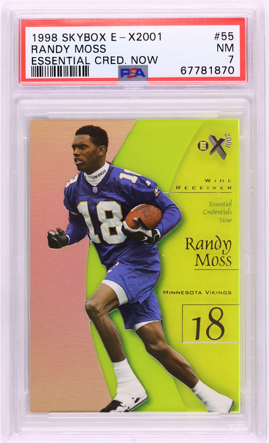 1998 Skybox E-X2001 Essential Credentials Now Randy Moss ROOKIE /55 #55 PSA 7