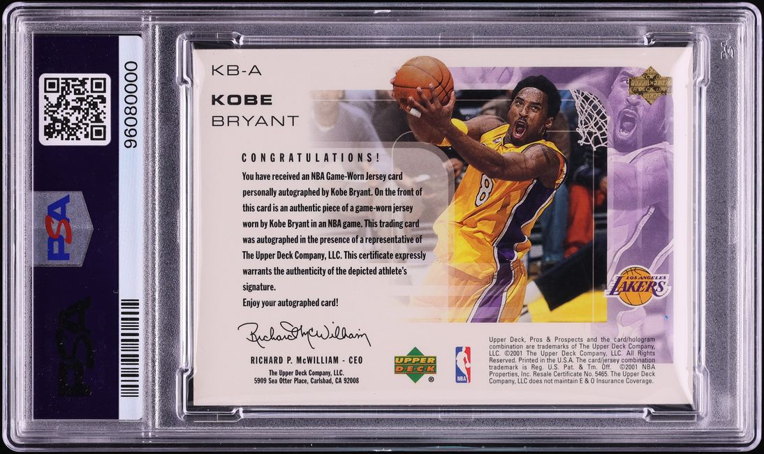 2001 Upper Deck Pros & Prospects Gold Kobe Bryant PATCH AUTO DNA 10 /50 #KB-A PSA 9 MINT - Photo 2