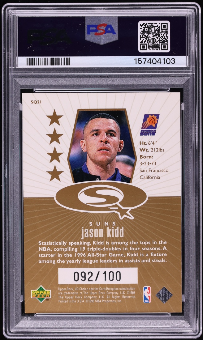 1998 Upper Deck Choice Starquest Gold Jason Kidd /100 #SQ21 PSA 6 EXMT - Photo 2