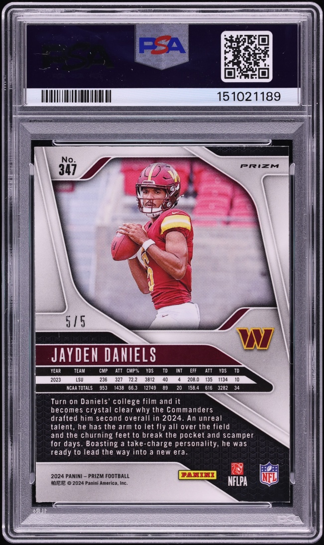 2024 Panini Prizm Gold Vinyl Jayden Daniels ROOKIE 5/5 #347 PSA 8 NM-MT - Photo 2
