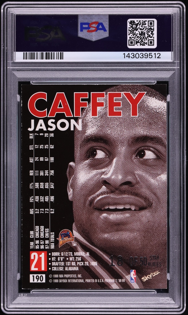1998 Skybox Premium Star Rubies Jason Caffey /50 #190 PSA 5 EX - Photo 2
