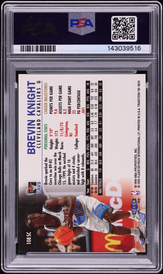 1999 Fleer Tradition Supreme Court Collection Brevin Knight /20 #108SC PSA 4 VGEX - Photo 2