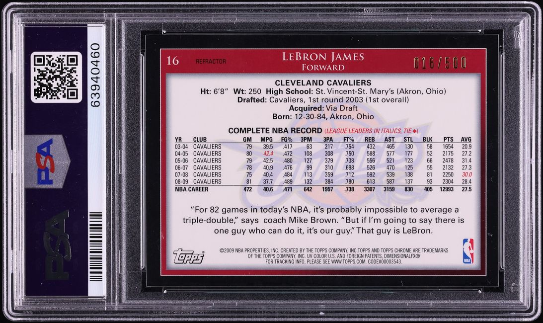 2009 Topps Chrome Refractor LeBron James /500 #16 PSA 10 GEM MINT - Photo 2