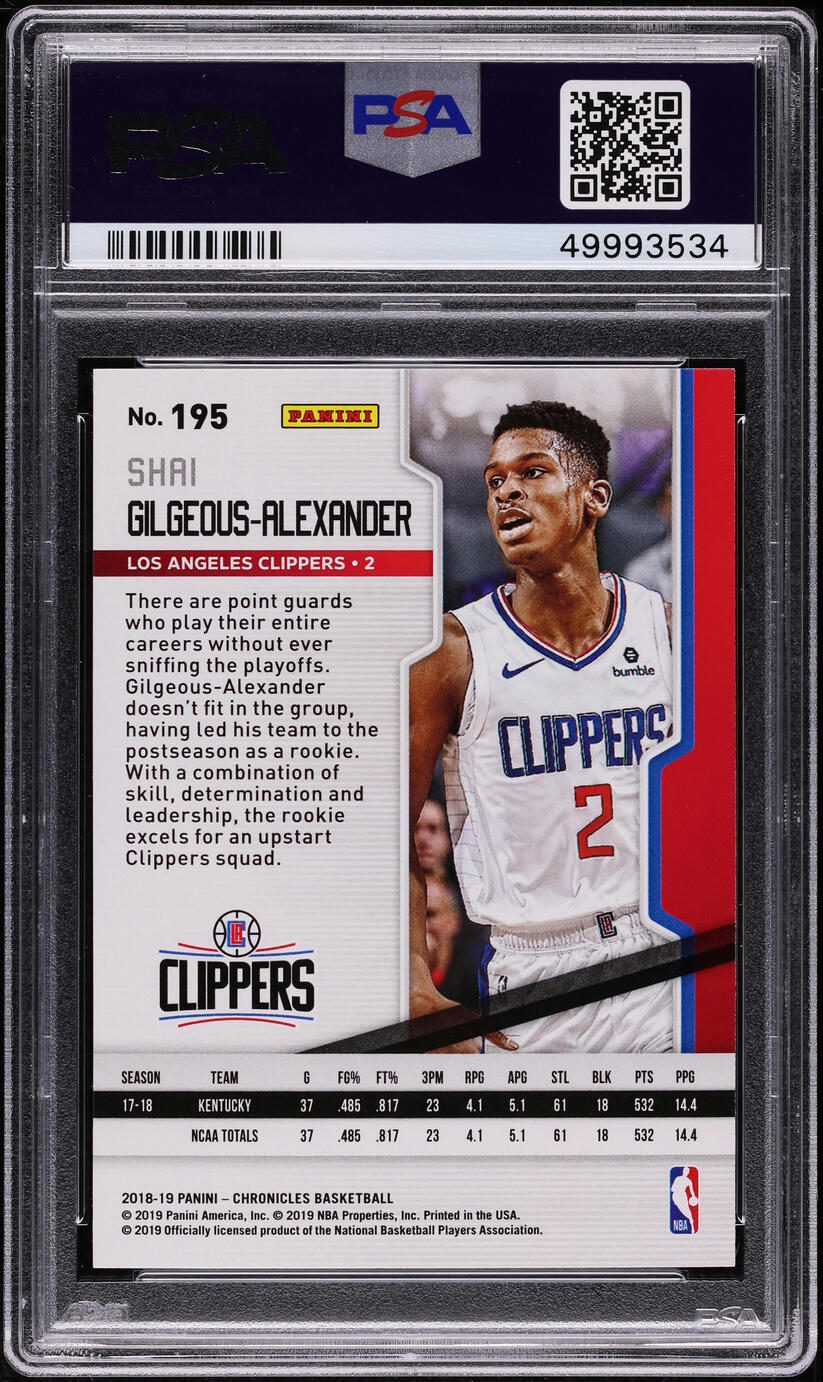 2018 Panini Chronicles Playoff Shai Gilgeous-Alexander ROOKIE #195 PSA 10 GEM