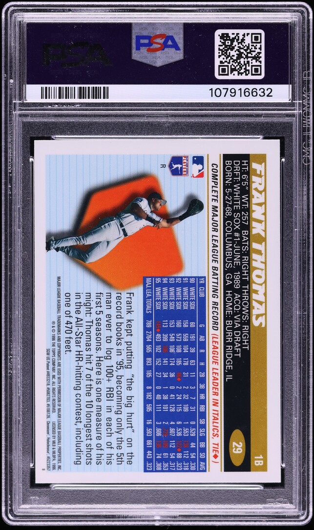 1996 Topps Chrome Refractor Frank Thomas #29 PSA 8 NM-MT